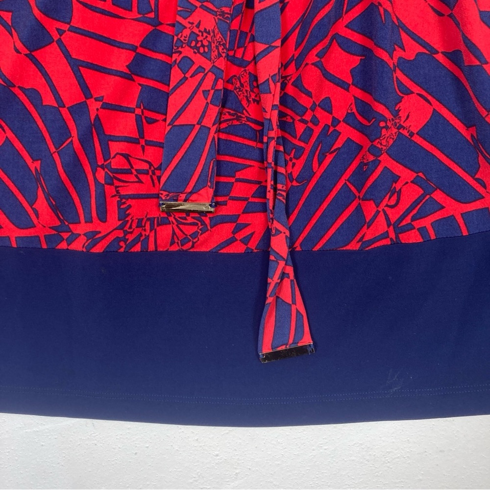 Sangria Red Navy Geometric Wrap  Dress V neck Size 14W Tie Dolman Sleeve - Picture 6 of 16